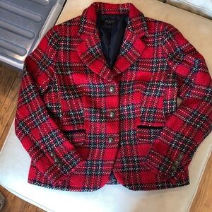 Talbots NWOT red/green blue plaid wool blazer